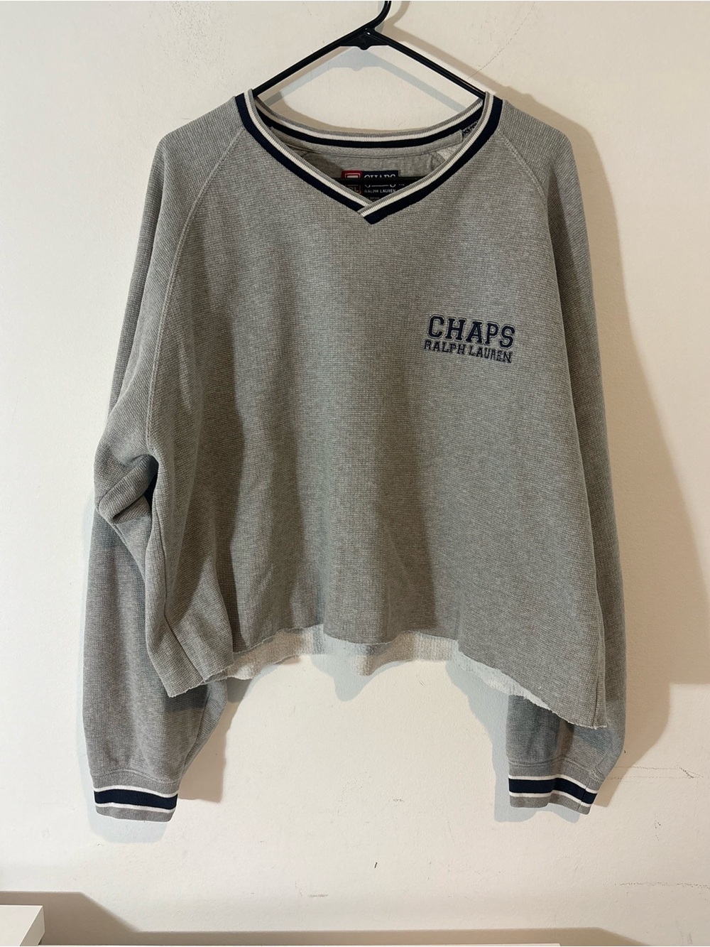 Ralph Lauren Chaps Men’s XL Gray and Navy Knit Pullover Cropped Atheltic Lounge